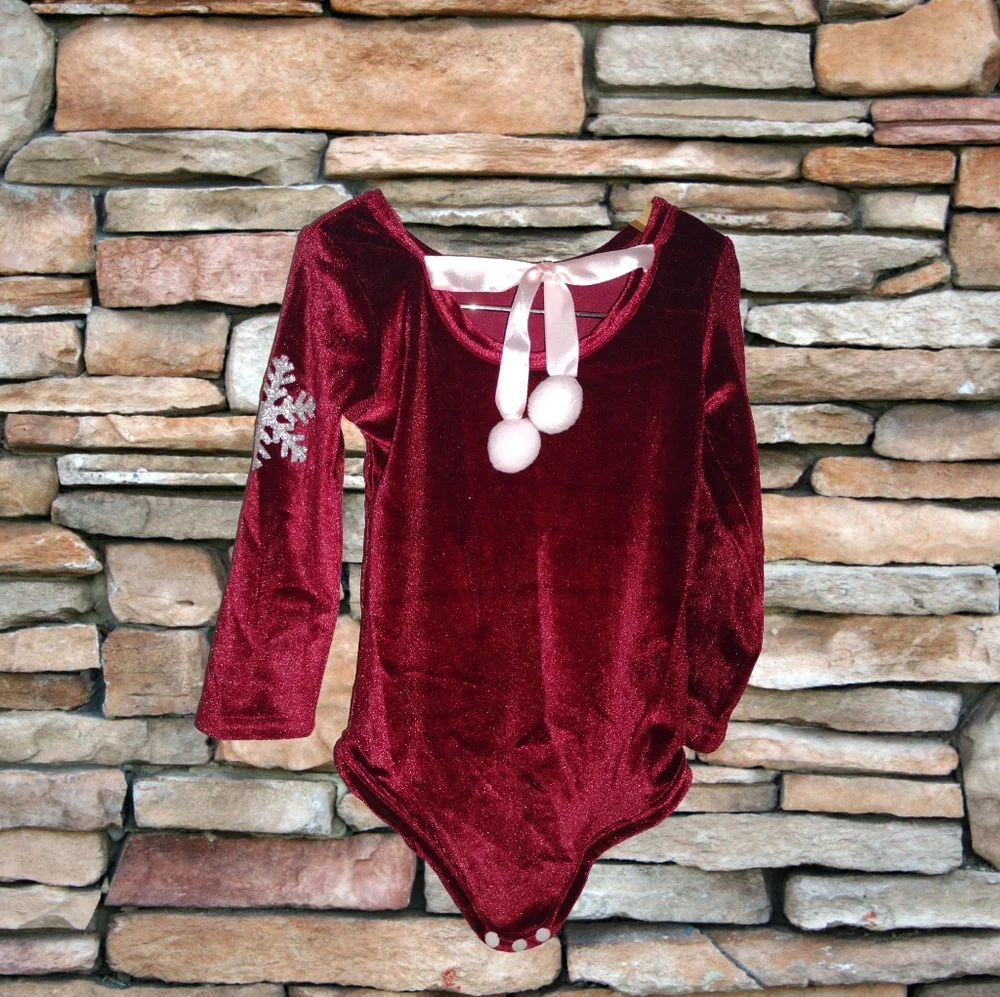 Tz ) Baby Claus Red Velvet Long Sleeve Bodysuit – Size 100 (Approx. 3T) – Christ